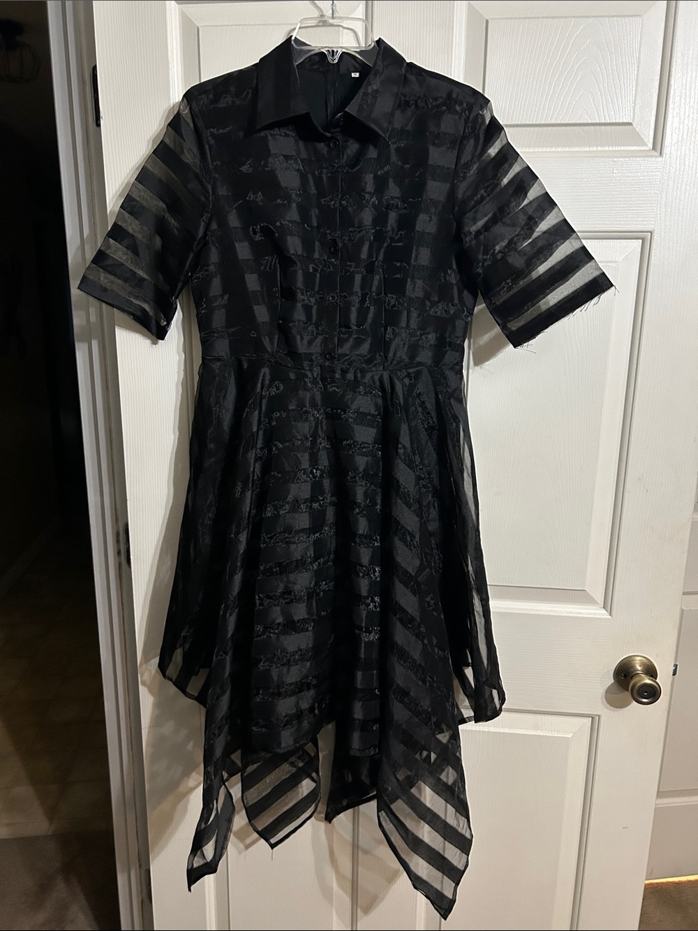 Black Striped Handkerchief Hem Dress